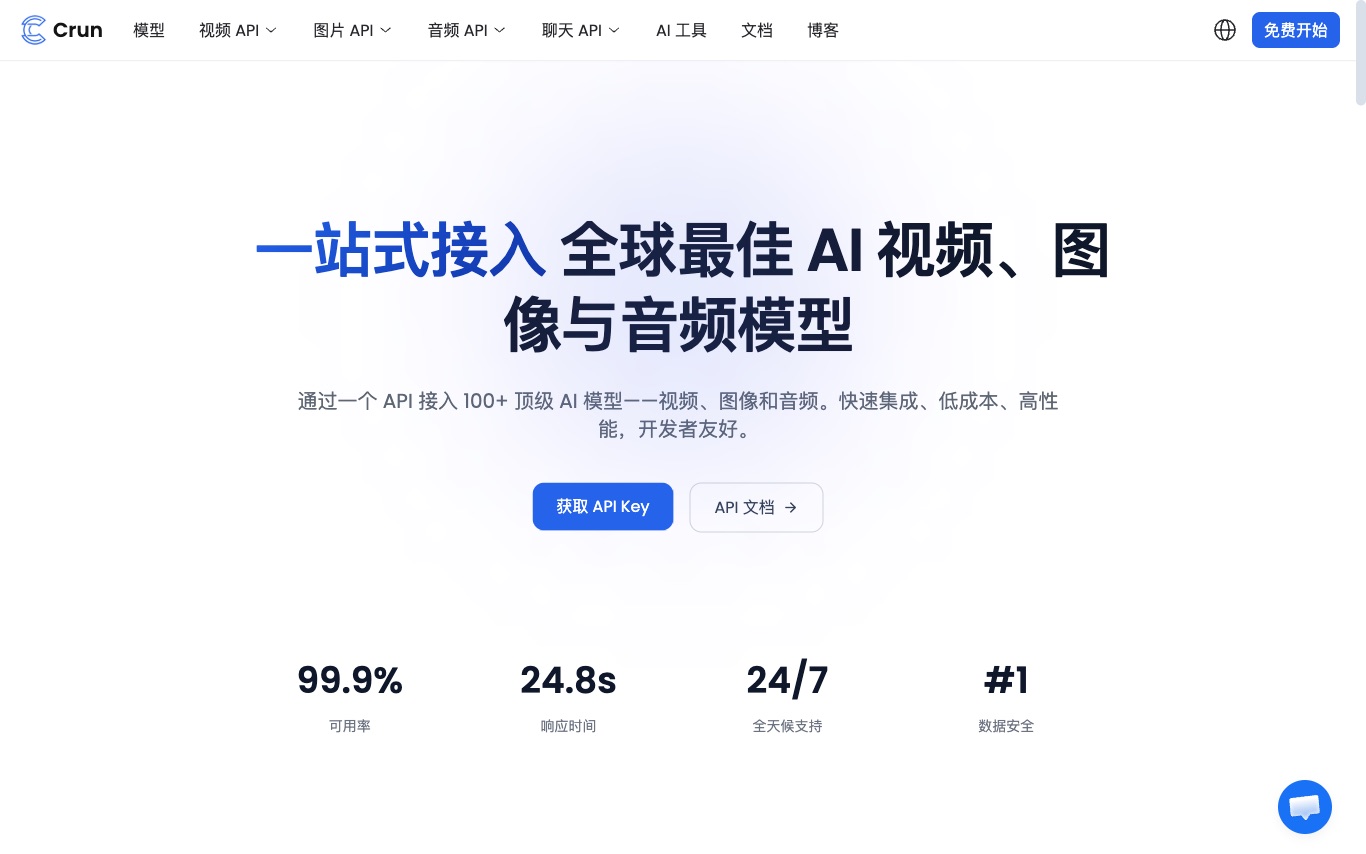 Crun - One API for 100+ top AI video, image, and audio models with fast integration, lower cost, and developer-friendly tooling.
