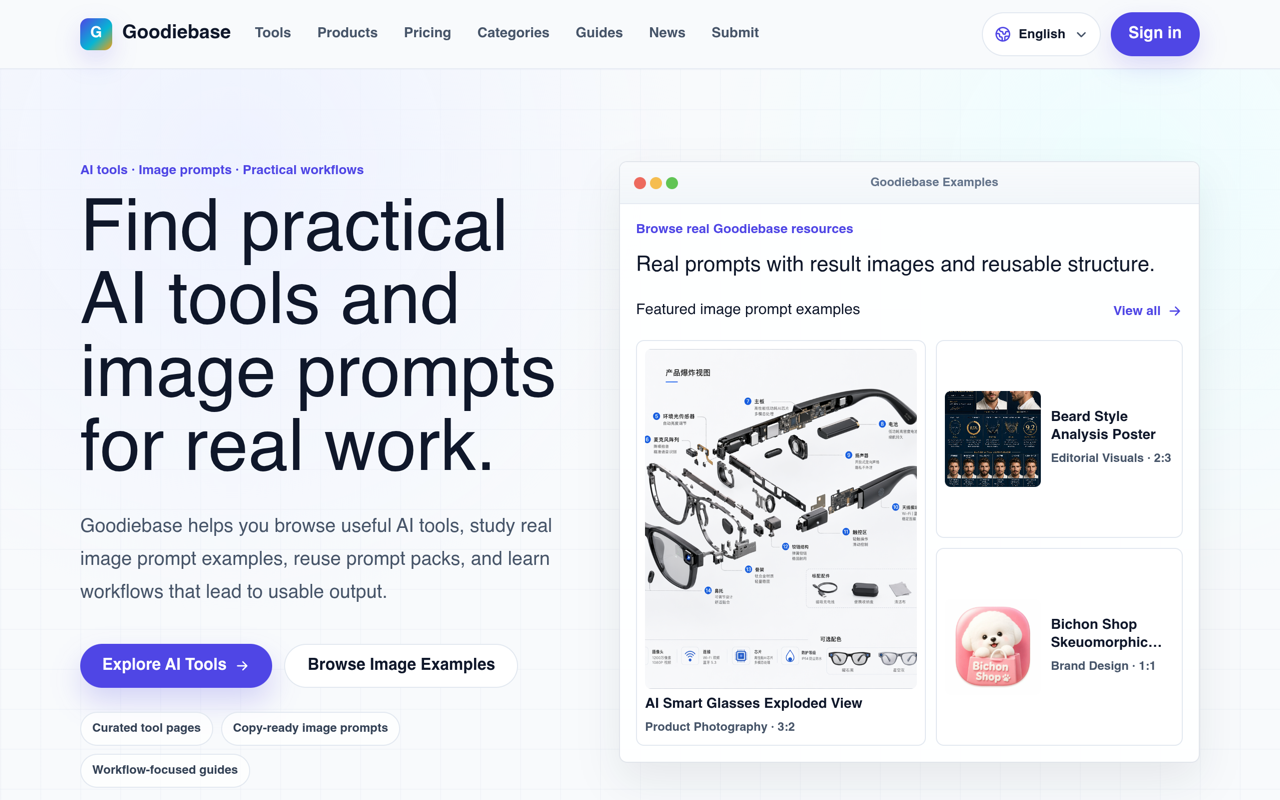 GoodiebaseAI - Goodiebase - AI Tools Directory, Image Generator, Guides & Workflows