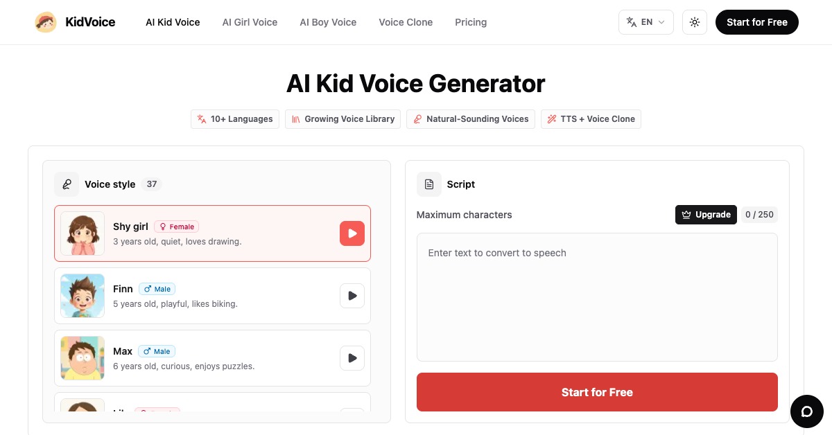 Kid Voices AI Generator Kid Voices AI Generator screenshot